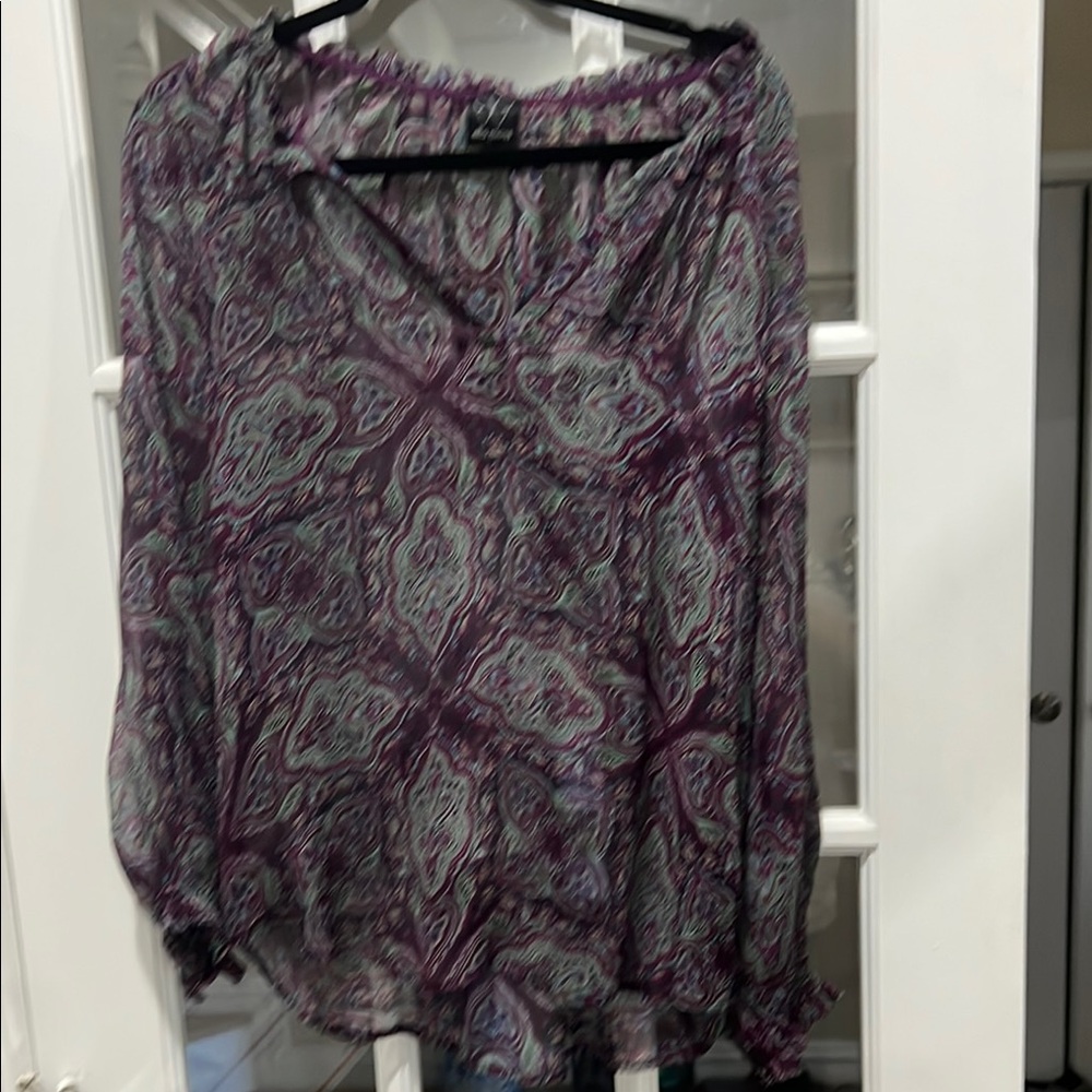 Ella Moss Purple Blouse with V-Neck 100% Silk